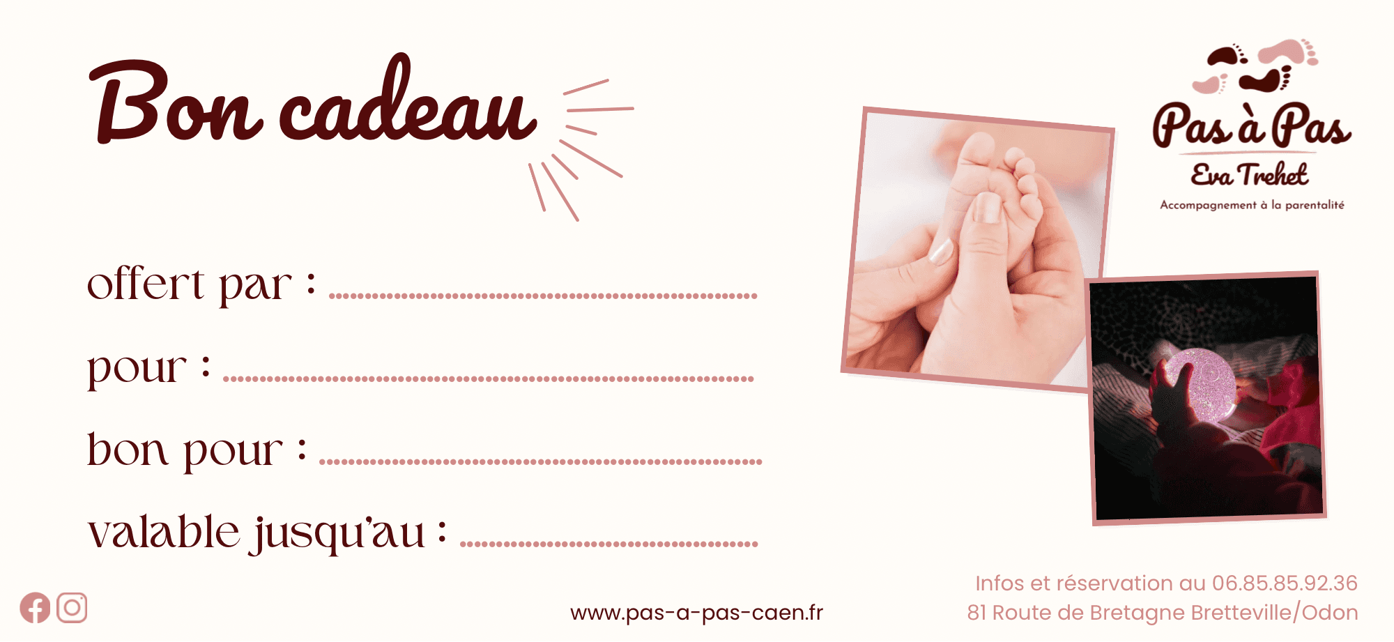 Bon cadeau Pas à Pas pour un atelier famille ou un massage bébé